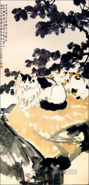 Xu Beihong Ju Peon Painting - Xu Beihong a cat old China ink